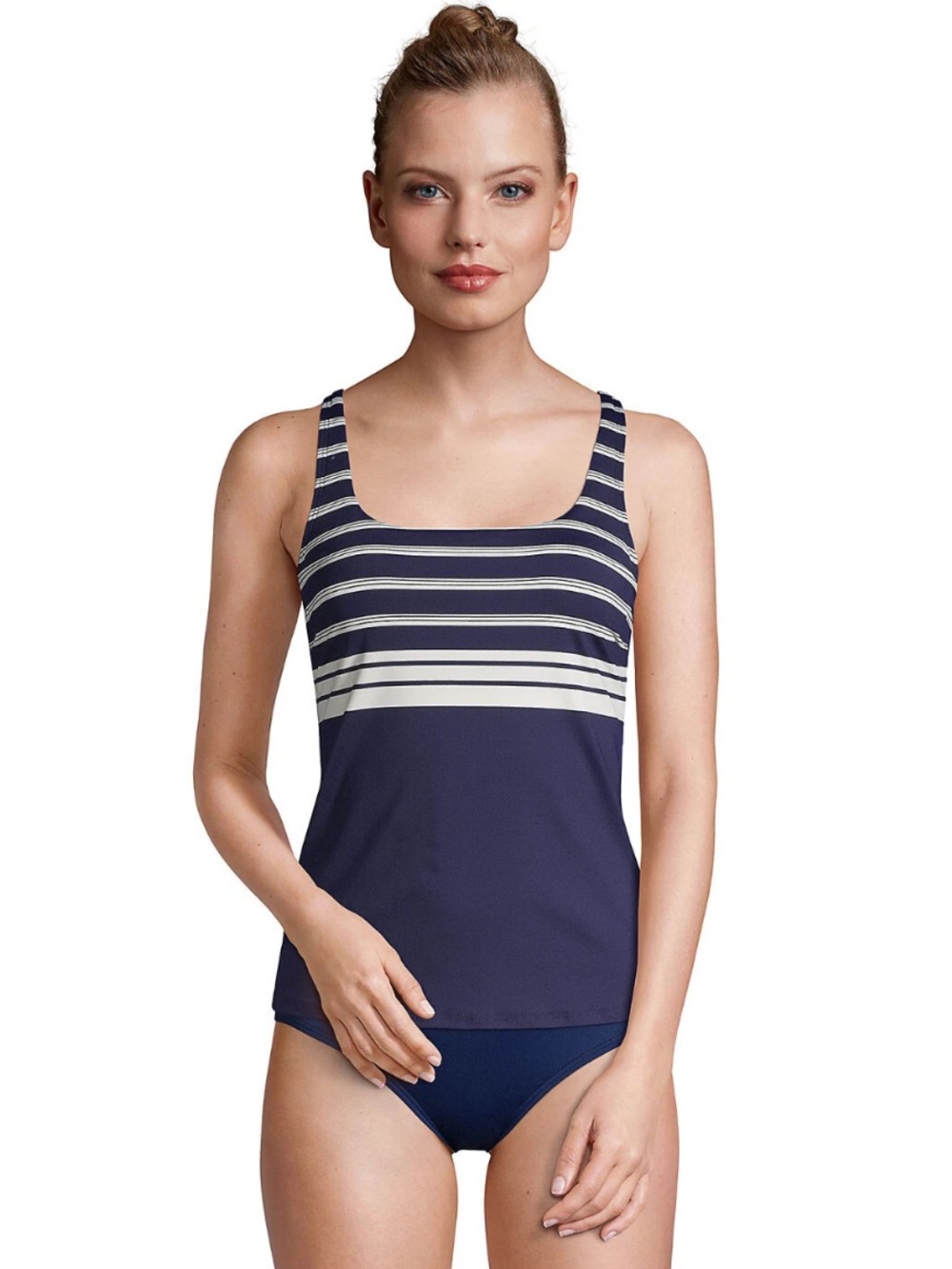 Lands End Chlorine Resistant Square Neck Underwire Tankini Swim Top Navy 18W - Picture 2 of 11